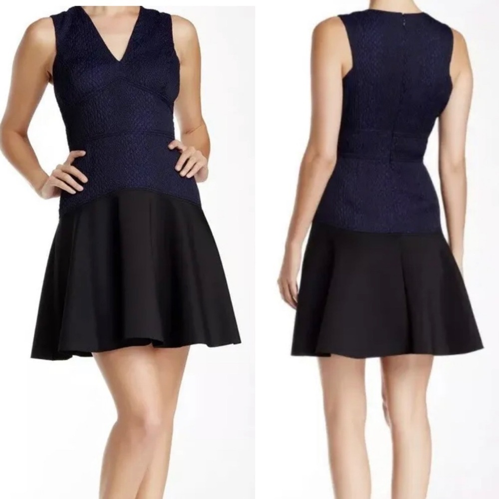 Rebecca Taylor blue black snake print textured fit and flare mini dress size 0